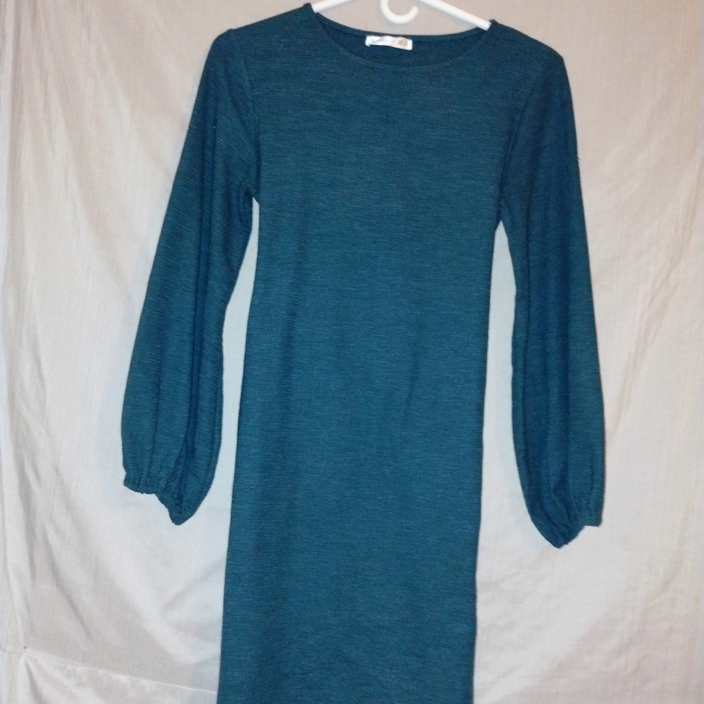 Chic Long Sleeve Teal Dress